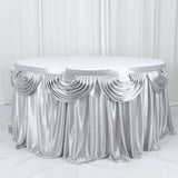 14ft Silver Pleated Satin Double Drape Table Skirt