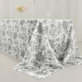 Polyester 90x156inch Rectangle Tablecloth White - Seamless Black French Toile Pattern for Grand