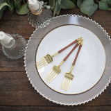 24 Pack | 6inch Gold / Brown Plastic Dessert Forks With Roman Column Handle