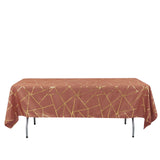 60"x102" Terracotta (Rust) Rectangle Polyester Tablecloth With Gold Foil Geometric Pattern