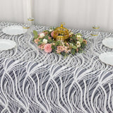 90x156inch White Black Wave Mesh Rectangular Tablecloth With Embroidered Sequins