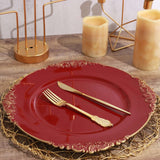 6 Pack | 13inch Burgundy Gold Embossed Baroque Round Charger Plates With Antique Design Rim