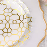 20 Pack Set | 9inch, 7inch White & Clear Geometric Gold Print Plastic Plates