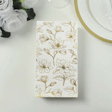 50 Pack White 2-Ply Paper Party Napkins with Gold Magnolia Flowers Print