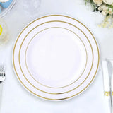 10 Pack | 8inch Très Chic Gold Rim White Disposable Salad Plates, Plastic Dessert Appetizer Plates