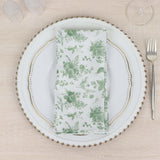 5 Pack Dusty Sage Green Floral Cloth Napkins in French Toile Pattern, Reusable Polyester Dinner