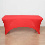 Red Open Back Stretch Spandex Rectangle Tablecloth 8ft Wrinkle Free Fitted Table Cover