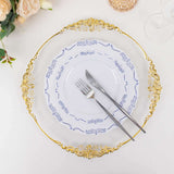 10 Pack White Blue Vintage Rim Disposable Salad Plates With Embossed Scalloped Edges