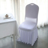 White Ruffle Pleated Skirt Banquet Spandex Chair Slipcover, 1-Piece Stretch Fitted Chair Cover