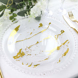 10 Pack | 10Inch Gold and Clear Marble Print Plastic Dinner Party Plates, Disposable Plates