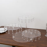 3-Tier Acrylic Cake Stand Clear with Hanging Crystal Pendants – Dessert Display for Weddings