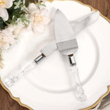 2 Set | Stainless Steel Knife and Server Party Favors Set With Clear Acrylic Handle | Free Gift Box 