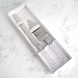 2 Set | Stainless Steel Knife and Server Party Favors Set With Clear Acrylic Handle | Free Gift Box 