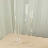 Set of 4 Clear Acrylic Hurricane Candle Stands, Taper Candlestick Holders With Tall Chimney Tube