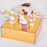 Gold Acrylic Cake Box Stand, Mirror Finish Display Box Pedestal Riser with Hollow Bottom