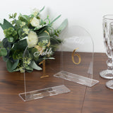 Clear Arch Acrylic Table Numbers (1-10) - 6"x7" Wedding Reception Signs with Gold Print & Stands