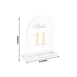 Clear Arch Acrylic Table Numbers (11-20) - 6"x7" Wedding Reception Signs with Gold Print