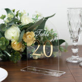 Clear Arch Acrylic Table Numbers (11-20) - 6"x7" Wedding Reception Signs with Gold Print & Stands