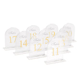 Clear Arch Acrylic Table Numbers (11-20) - 6"x7" Wedding Reception Signs with Gold Print