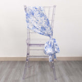 5 Pack White Blue Satin Chair Sashes in French Toile Floral Pattern