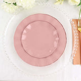 Dusty Rose Disposable Salad Plates with Gold Ruffled Rim, Disposable Appetizer Dessert Dinnerware