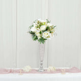 2 Pack | Silver 32inch Tall Crystal Beaded Trumpet Vase Set, Table Centerpiece