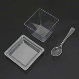 24 Pack | 4oz Clear Disposable Square Snack Tumbler Cup, Lid and Spoon Set