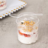 24 Pack Clear Ribbed Plastic Parfait Ice Cream Cups with Lids and Spoons, 5oz Mini Disposable Fruit