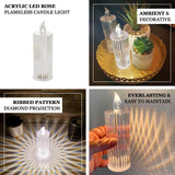 3 Pack | 6inch Warm White Clear LED Acrylic Diamond Flameless Candle Lamps