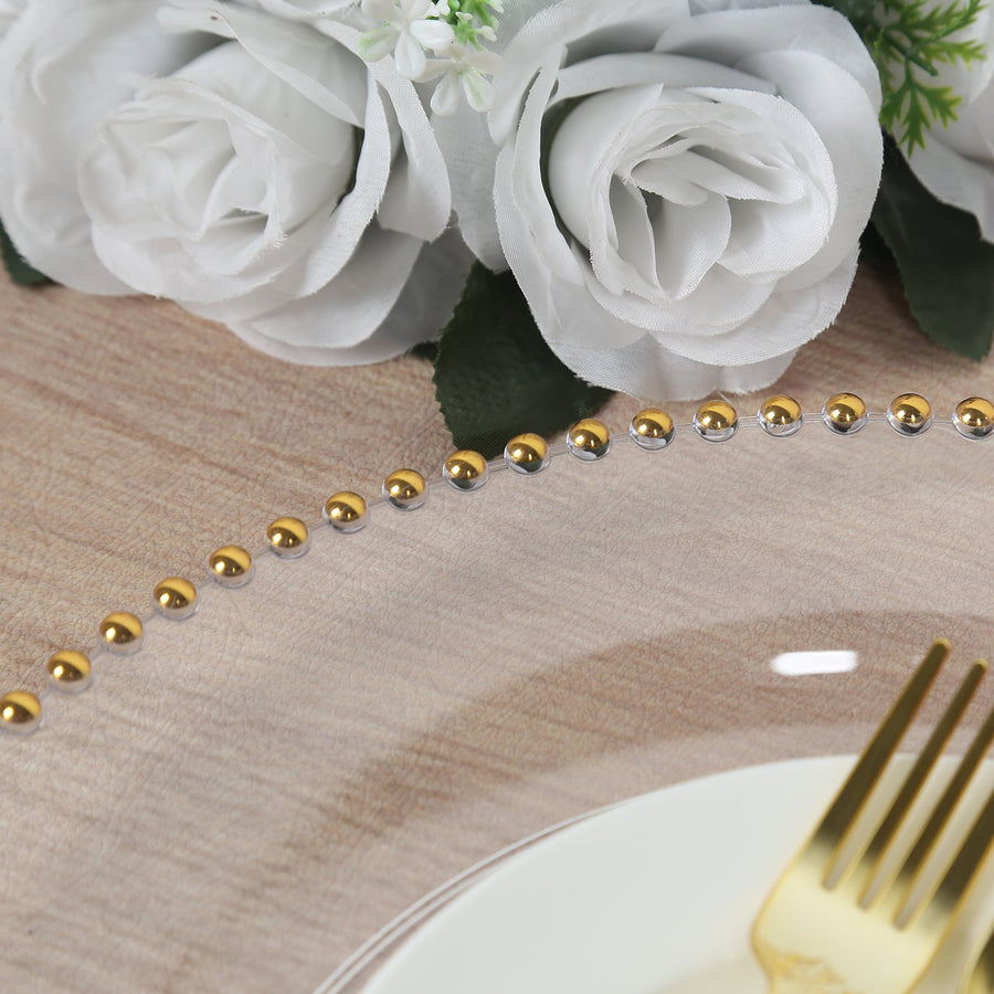 10-Pack Economy Round Plastic Charger Plates 13" in Clear with Gold Beaded Rim, Stylish Dinner Party Serving Plates