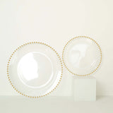 10 Pack | 10inch Clear / Gold Beaded Rim Disposable Dinner Plates