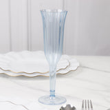 24-Pack Plastic Champagne Flutes Transparent Dusty Blue Flared Design - Lightweight