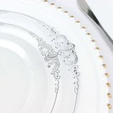 10 Pack | 10inch Clear Silver Leaf Embossed Baroque Plastic Dinner Plates