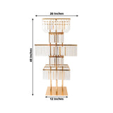 40inch Crystal Pendant Table Centerpiece in 5-Tier Gold, Square Flower Stand Metal Vase Chandelier