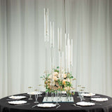 4ft Crystal 9-Arm Cluster Glass Taper / Pillar Square Candle Stand, Hurricane Candle Holder Floral
