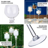 Set of 3 | Clear Long Stem Cylinder Glass Vase Candle Holder Set