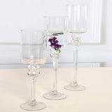 Set of 3 | Clear Long Stem Cylinder Glass Vase Candle Holders