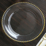 8 Pack | 12inch Gold Beaded Round Glass Charger Plates, Event Tabletop Decor