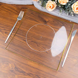 10 Pack | 8inch Clear / Gold Concave Modern Square Plastic Dessert Plates, Disposable Plates