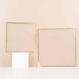 10 Pack | 8inch Clear / Gold Concave Modern Square Plastic Dessert Plates, Disposable Plates