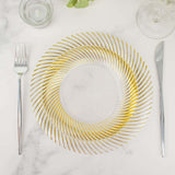 10 Pack | 7inch Clear / Gold Swirl Rim Disposable Salad Plates