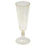 12 Pack | 5oz Gold Glittered Short Stem Plastic Champagne Glasses, Disposable Trumpet Flutes#whtbkgd