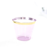 25 Pack 9oz Crystal Purple Gold Rimmed Short Disposable Tumbler Glasses