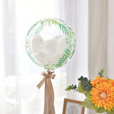 2 Pack | 20" Clear/Green Leaf Print Bobo Bubble Balloons, Transparent PVC Balloons