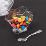 24 Pack | 2oz Mini Clear Disposable Heart-Shaped Pudding Snack Cups with Spoons