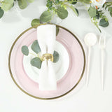 10 Pack Transparent Blush Economy Plastic Charger Plates With Gold Rim