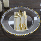 8 Pack | 12inch Gold Beaded Round Glass Charger Plates, Event Tabletop Decor