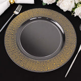 6 Pack | 13inch Clear / Gold Pearl Beaded Disposable Wedding Charger Plates