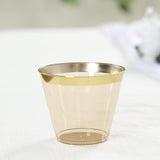 25 Pack 9oz Crystal Gold Rimmed Short Disposable Tumbler Glasses