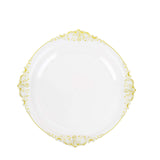 10 Pack | 10inch Clear Gold Leaf Embossed Baroque Plastic Dinner Plates